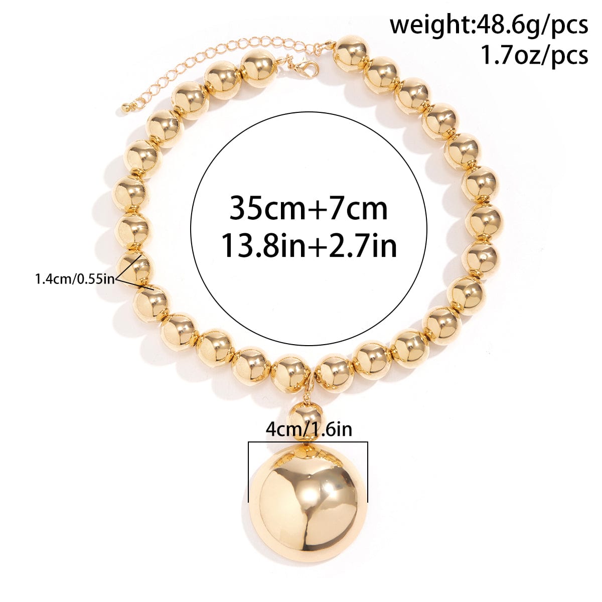 Trendy Chunky Gold Silver Tone Ball Pendant Choker Necklace - ArtGalleryZen