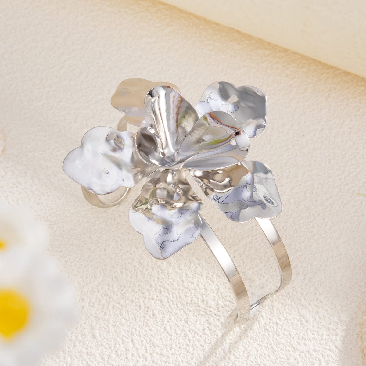 Trendy Chunky Textured Flower Arm Cuff - ArtGalleryZen