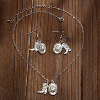 Thumbnail for Trendy Cowboy Hat Boot Pendnat Necklace Earrings Set - ArtGalleryZen