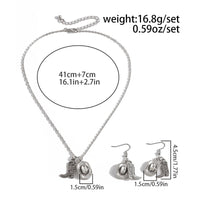 Thumbnail for Trendy Cowboy Hat Boot Pendnat Necklace Earrings Set - ArtGalleryZen