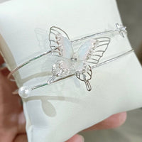 Thumbnail for Trendy Crystal Inlaid Enamel Butterfly Pearl Charm Bangle Bracelet - ArtGalleryZen