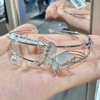 Thumbnail for Trendy Crystal Inlaid Enamel Butterfly Pearl Charm Bangle Bracelet - ArtGalleryZen