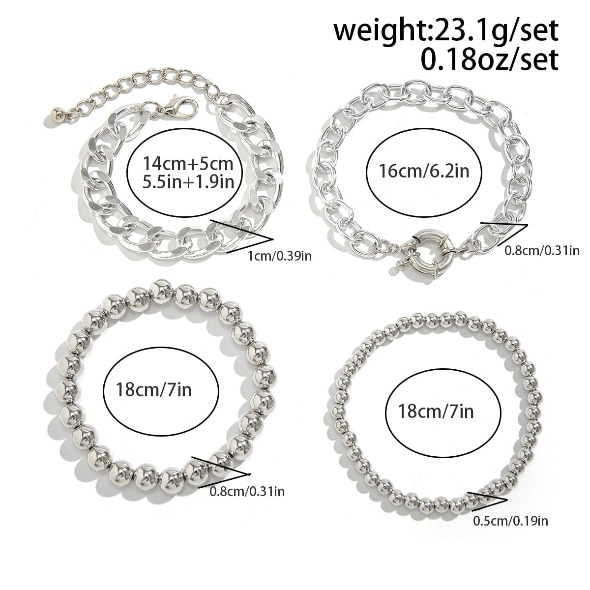 Trendy Curb Link Ball Chain Stackable Bracelet Set - ArtGalleryZen