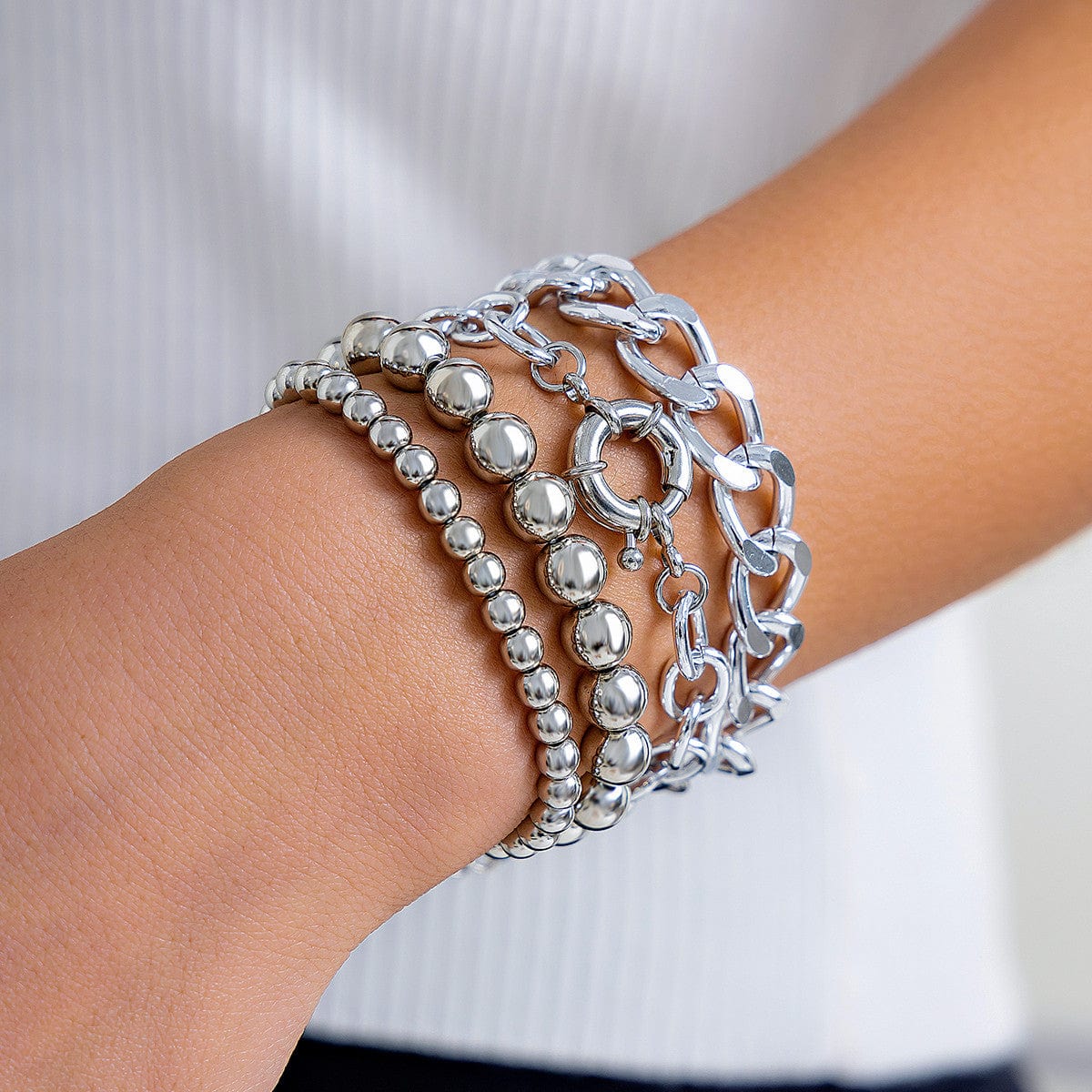 Trendy Curb Link Ball Chain Stackable Bracelet Set - ArtGalleryZen