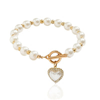 Thumbnail for Trendy CZ Inlaid Heart Charm Toggle Clasp Pearl Chain Bracelet - ArtGalleryZen