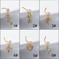 Thumbnail for Trendy CZ Inlaid Snake Heart Butterfly Dangle Stainless Steel Nose Piercing Nose Stud - ArtGalleryZen