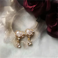 Thumbnail for Trendy Dangling Rhinestone CZ Inlaid Pearl Heart Earrings - ArtGalleryZen