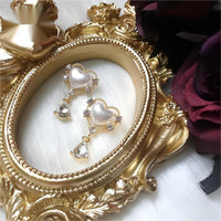 Thumbnail for Trendy Dangling Rhinestone CZ Inlaid Pearl Heart Earrings - ArtGalleryZen