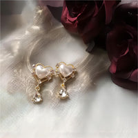 Thumbnail for Trendy Dangling Rhinestone CZ Inlaid Pearl Heart Earrings - ArtGalleryZen