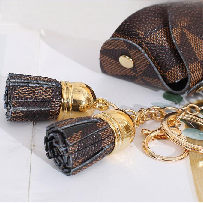 Trendy Flower Plaid Tassel Leather Coin Purse Mini Keychain Bag - ArtGalleryZen