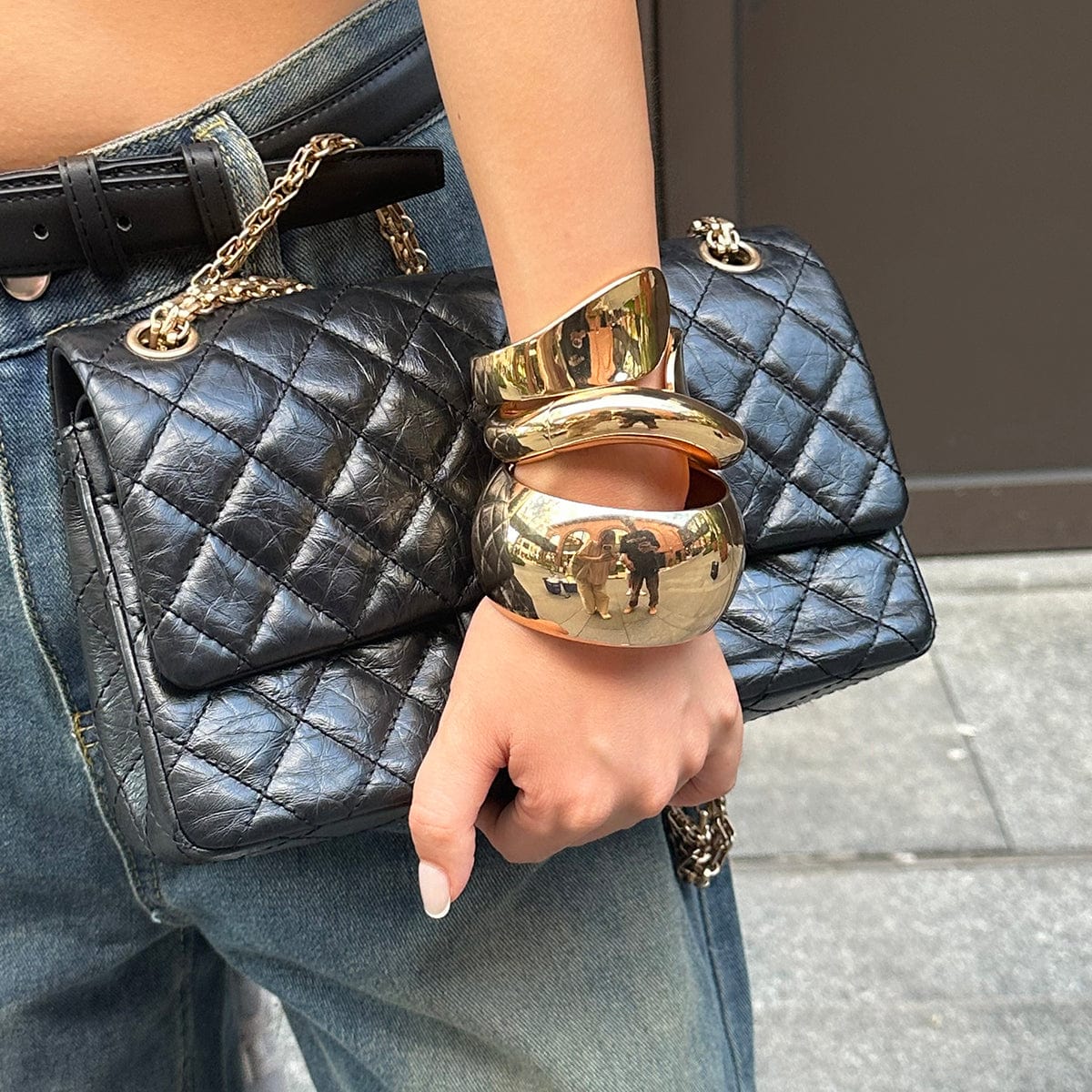 Trendy Geometric Glossy Open Bangle Bracelet - ArtGalleryZen