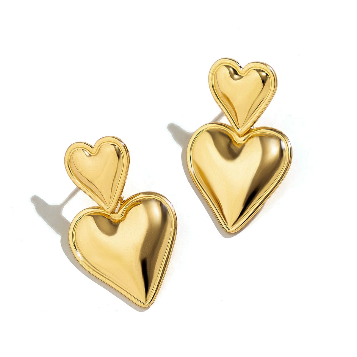 Trendy Gold Silver Plated Double Heart Dangle Earrings - ArtGalleryZen