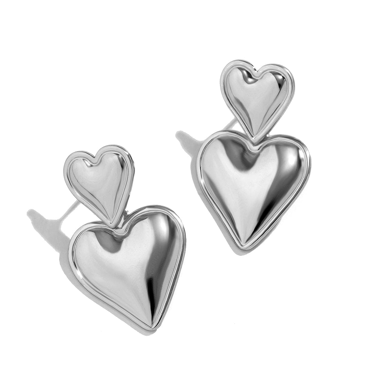 Trendy Gold Silver Plated Double Heart Dangle Earrings - ArtGalleryZen