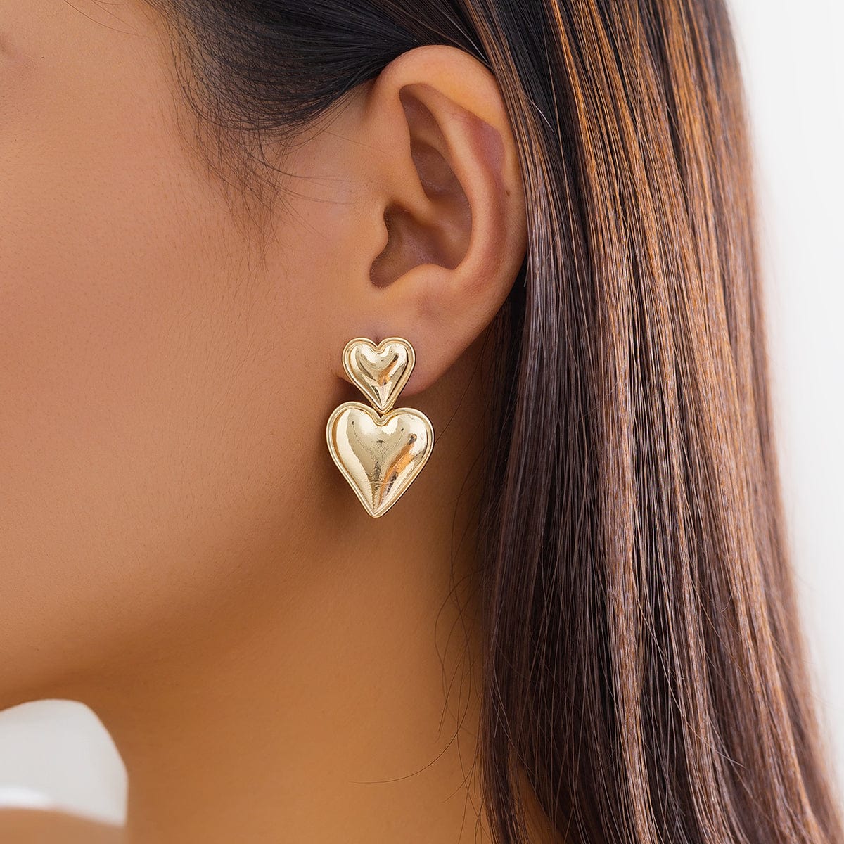 Trendy Gold Silver Plated Double Heart Dangle Earrings - ArtGalleryZen
