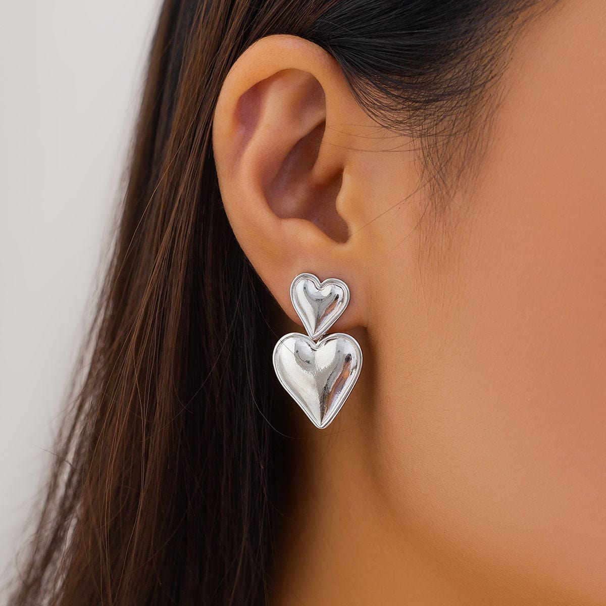 Trendy Gold Silver Plated Double Heart Dangle Earrings - ArtGalleryZen