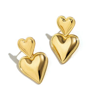 Thumbnail for Trendy Gold Silver Plated Double Heart Dangle Earrings - ArtGalleryZen