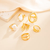 Thumbnail for Trendy Gold Tone Irregular Pearl Hoop Waterdrop Ring Set - ArtGalleryZen
