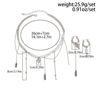 Thumbnail for Trendy Heart Black Gallstone Tassel Pearl Curb Chain Necklace Earrings Set - ArtGalleryZen