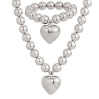 Thumbnail for Trendy Heart Pendant Ball Chain Bracelet Necklace Set - ArtGalleryZen