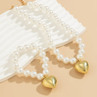 Thumbnail for Trendy Heart Pendant Pearl Chain Bracelet Necklace Set - ArtGalleryZen
