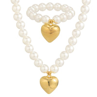 Thumbnail for Trendy Heart Pendant Pearl Chain Bracelet Necklace Set - ArtGalleryZen