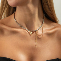 Thumbnail for Trendy Heart Pendant Square Beaded Chain Tassel Necklace - ArtGalleryZen