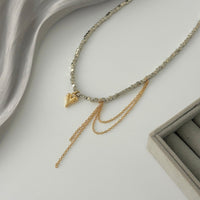 Thumbnail for Trendy Heart Pendant Square Beaded Chain Tassel Necklace - ArtGalleryZen