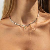 Thumbnail for Trendy Heart Pendant Square Beaded Chain Tassel Necklace - ArtGalleryZen