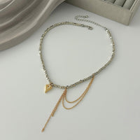 Thumbnail for Trendy Heart Pendant Square Beaded Chain Tassel Necklace - ArtGalleryZen