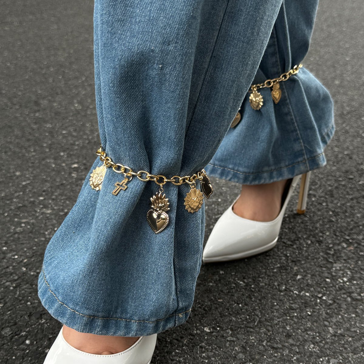 Trendy Hollow Cross Flame Heart Charm Anklet - ArtGalleryZen