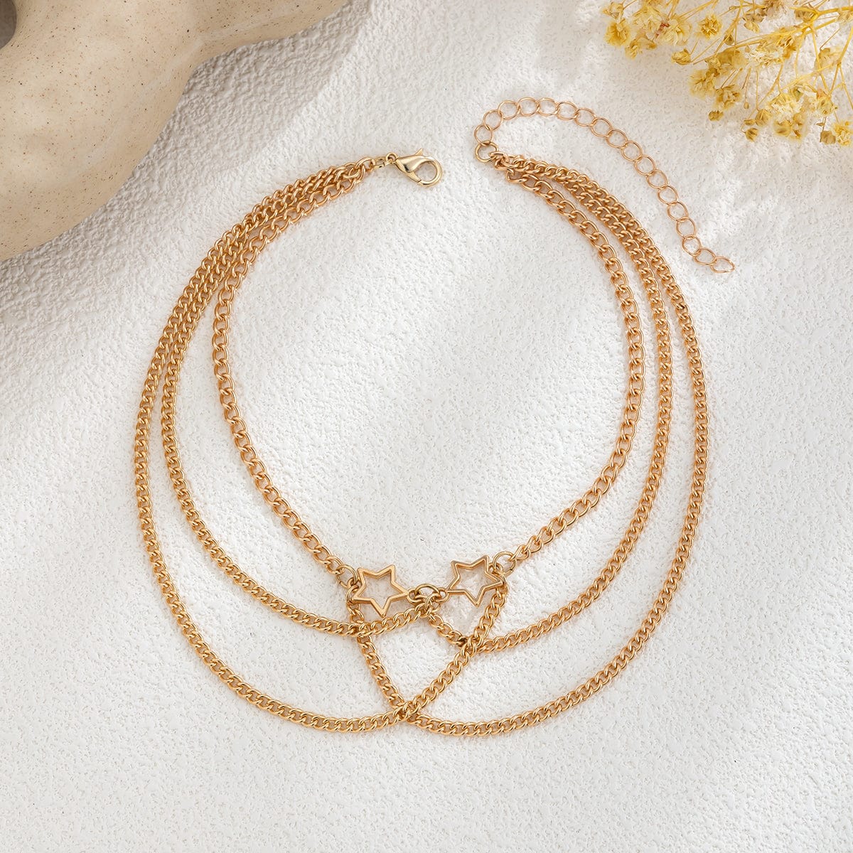 Trendy Hollow Star Layering Curb Arm Chain - ArtGalleryZen