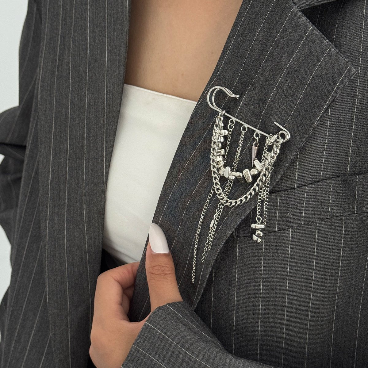 Trendy Irregular Beaded Tassel Pin Brooch - ArtGalleryZen