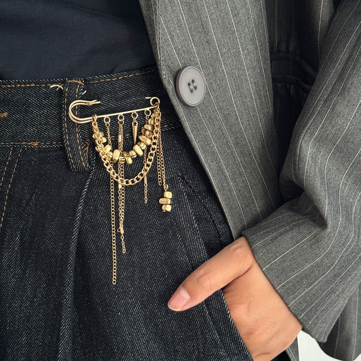 Trendy Irregular Beaded Tassel Pin Brooch - ArtGalleryZen