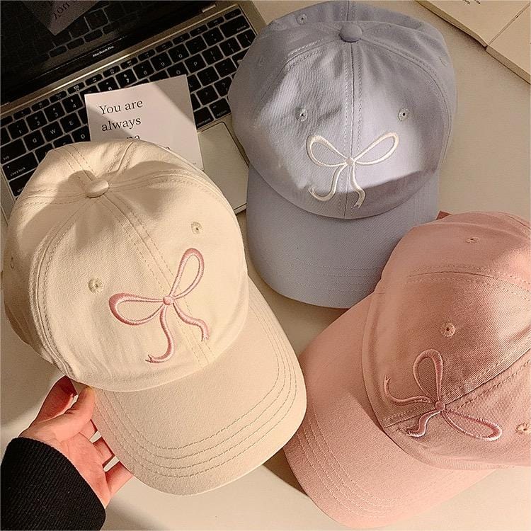 Trendy Korean Embroidered Bowknot Adjustable Baseball Cap - ArtGalleryZen