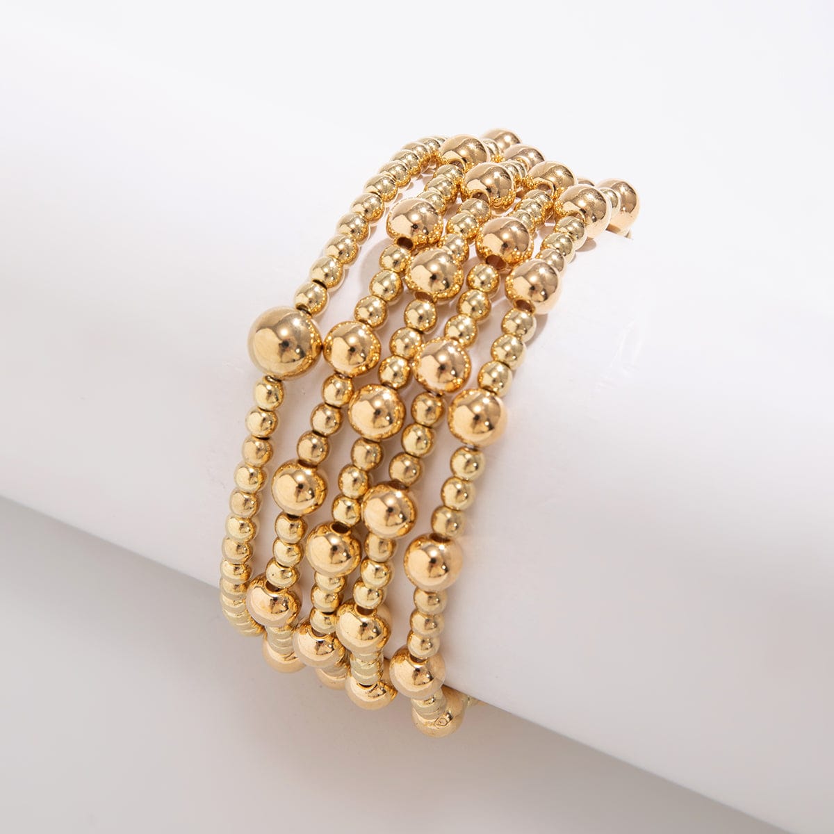 Trendy Layered 5 Pcs Gold Silver Plated Ball Chain Stackable Bracelet Set - ArtGalleryZen
