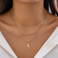 Thumbnail for Trendy Layered Curved Bar Moon Pendant Cable Chain Necklace Set - ArtGalleryZen