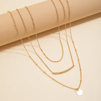 Thumbnail for Trendy Layered Curved Bar Round Disk Pendant Cable Chain Necklace Set - ArtGalleryZen