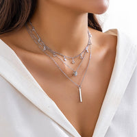 Thumbnail for Trendy Layered CZ Inlaid Bar Pendant Cable Chain Necklace Set - ArtGalleryZen