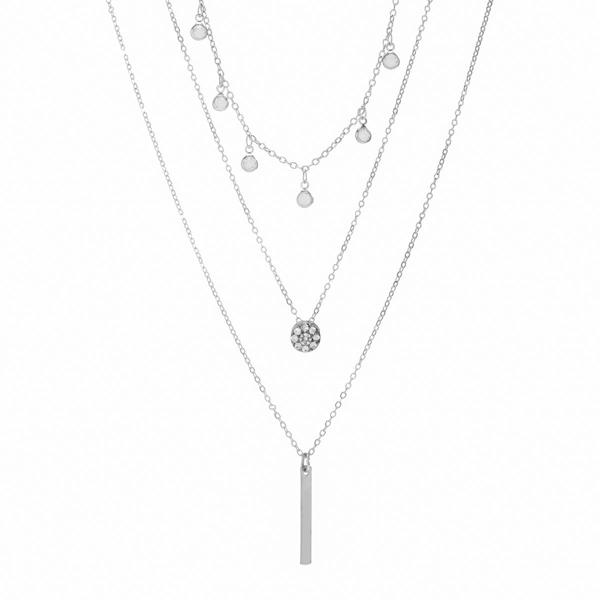 Trendy Layered CZ Inlaid Bar Pendant Cable Chain Necklace Set - ArtGalleryZen