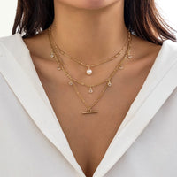 Thumbnail for Trendy Layered CZ Tassel Bar Pearl Pendant Cable Chain Necklace Set - ArtGalleryZen