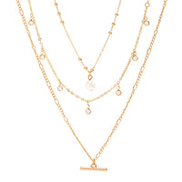 Thumbnail for Trendy Layered CZ Tassel Bar Pearl Pendant Cable Chain Necklace Set - ArtGalleryZen