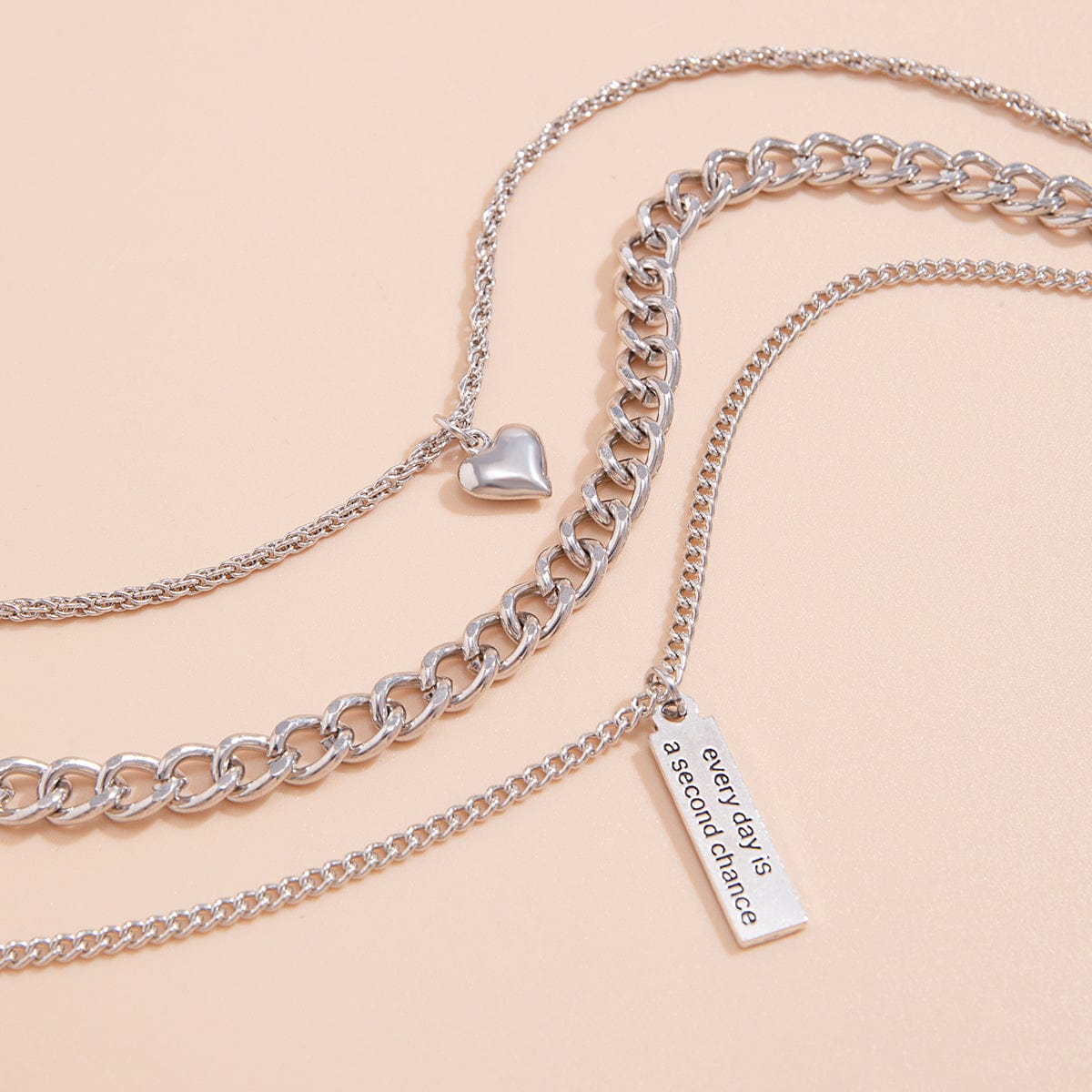 Trendy Layered Metal Bar Heart Pendant Necklace Set - ArtGalleryZen