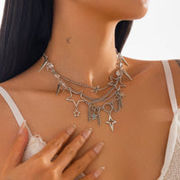Thumbnail for Trendy Layered Hollow Star Tassel Crystal Stone Chain Necklace - ArtGalleryZen