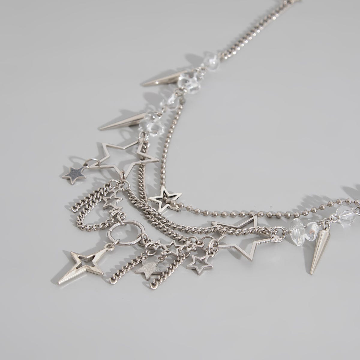 Trendy Layered Hollow Star Tassel Crystal Stone Chain Necklace - ArtGalleryZen