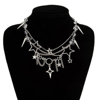 Thumbnail for Trendy Layered Hollow Star Tassel Crystal Stone Chain Necklace - ArtGalleryZen