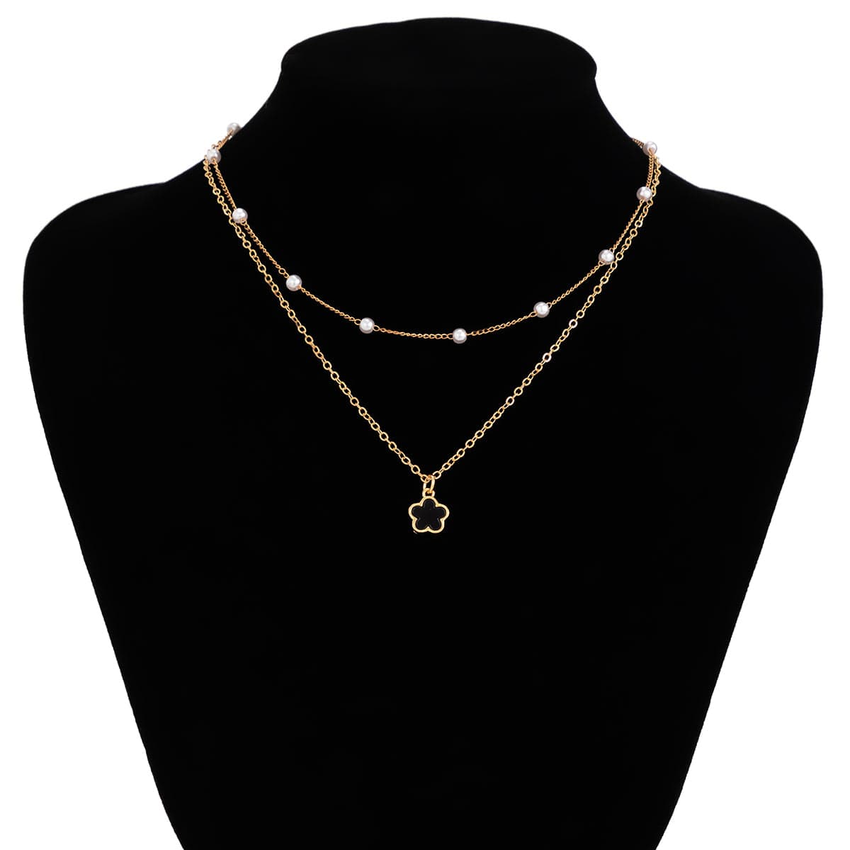 Trendy Layered Enamel Five-Pedal Flower Pendant Chain Necklace Set - ArtGalleryZen