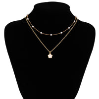 Thumbnail for Trendy Layered Enamel Five-Pedal Flower Pendant Chain Necklace Set - ArtGalleryZen