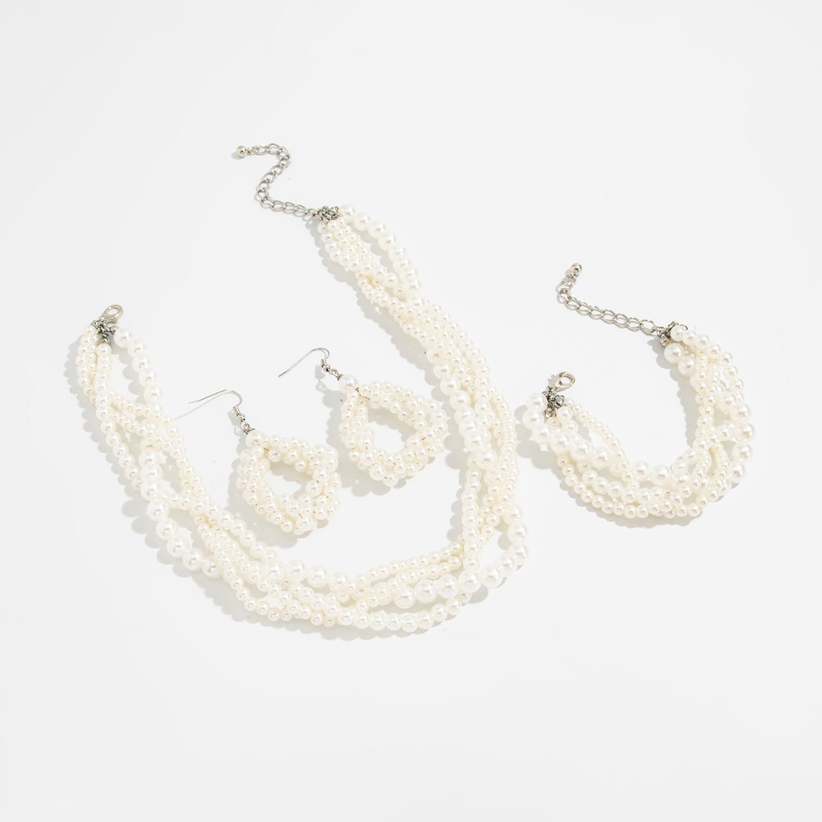 Trendy Layered Pearl Chain Necklace Bracelet Earrings Set - ArtGalleryZen