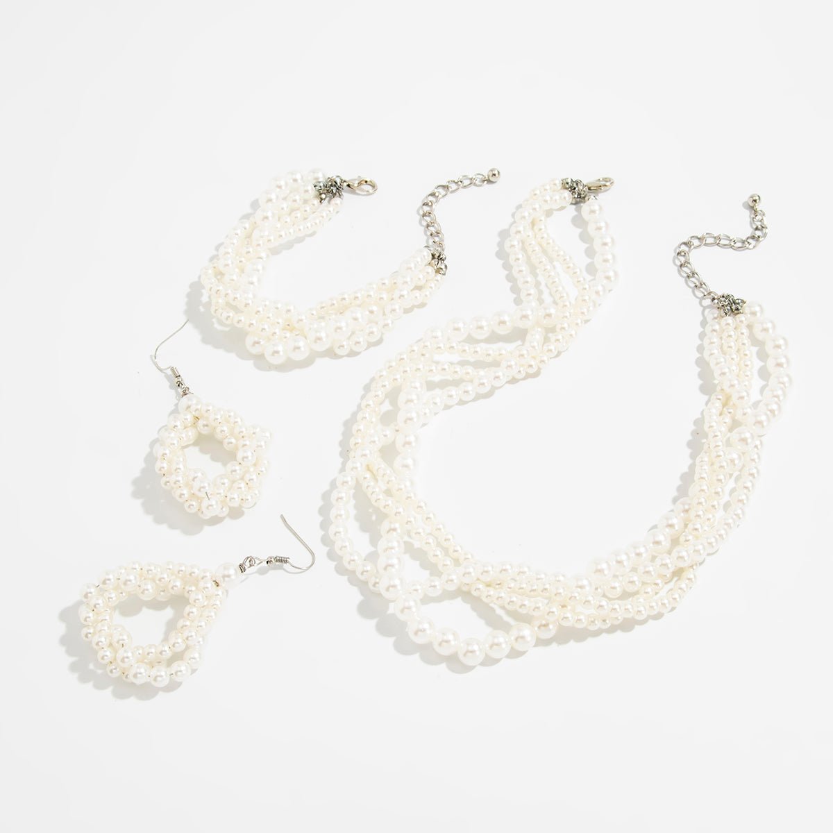 Trendy Layered Pearl Chain Necklace Bracelet Earrings Set - ArtGalleryZen