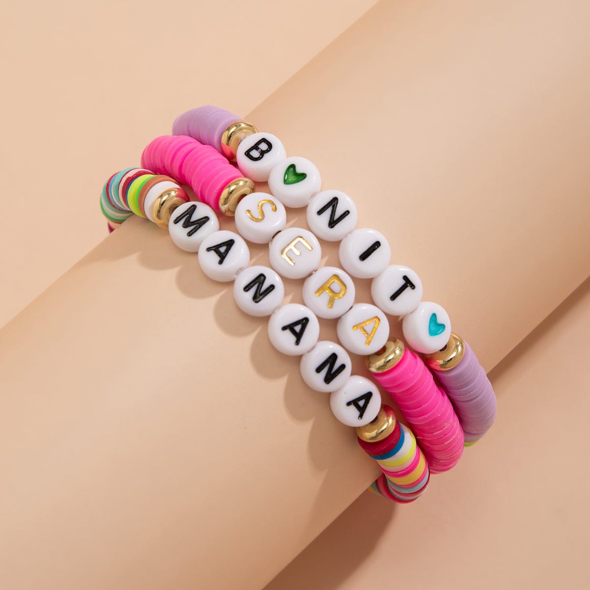 Trendy Layered Polymer Clay Letter Stackable Bracelet Set - ArtGalleryZen